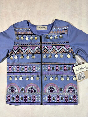 JAK & PEPPAR Embroidered Coin Jacket in Lavender Blue Girls Size 8 NWT